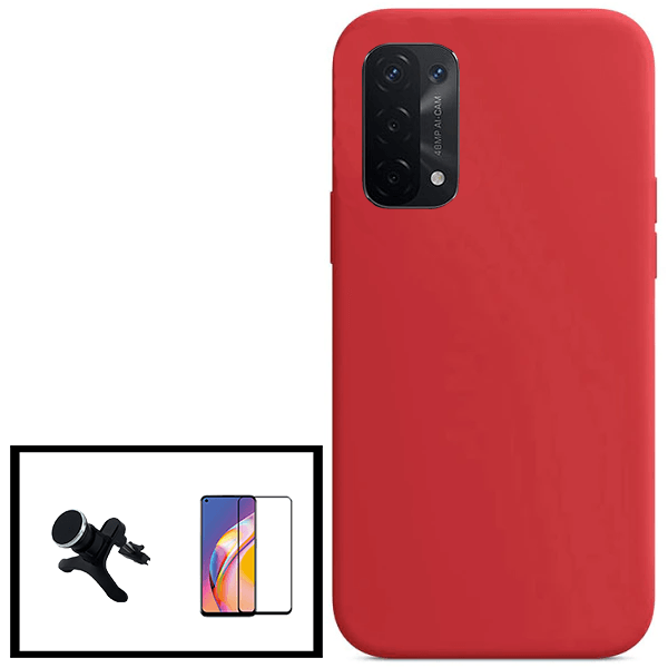Kit Suporte Magnético Com Pernas + Capa Proteção Traseira Silicone para Oppo A55 5G - Vermelho