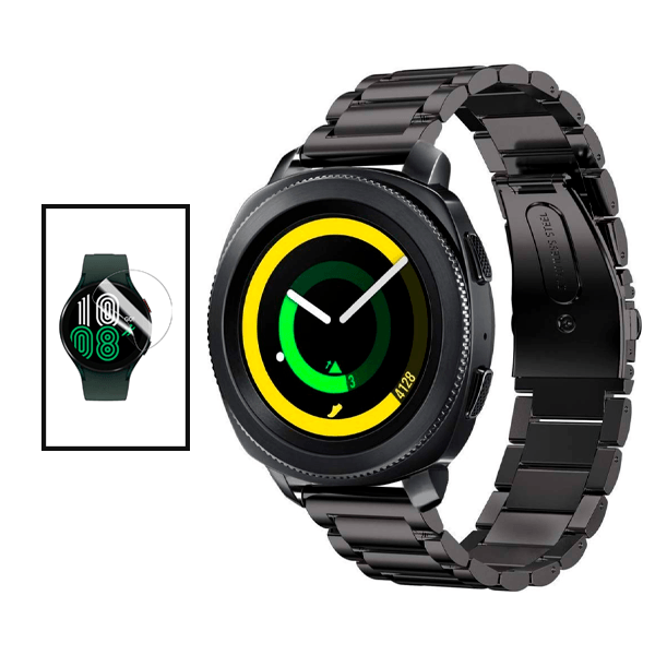 Kit Bracelete de Aço + Ferramenta + Pelicula de Hydrogel para Huawei Watch GT Runner - Preto / Transparente
