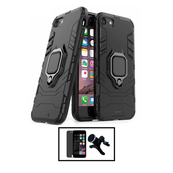Kit Película de Vidro Temperado Privacidade + Capa de Proteção Militar Magnética + Suporte Magnético Com Pernas para Apple iPhone SE 2022 - Preto