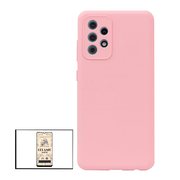 Kit Vidro Temperado Ceramica Full Cover + Capa Proteção Traseira Silicone para Samsung Galaxy A52 5G - Rosa