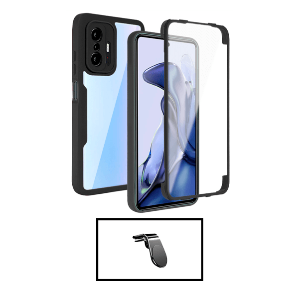 Kit Capa 360° Proteção Frente e Verso + Suporte Magnético L para Xiaomi Mi 11T - Preto
