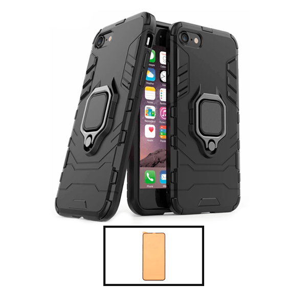 Kit Vidro Temperado Ceramica Full Cover + Capa de Proteção Militar Magnética para Apple iPhone SE 2022 - Preto