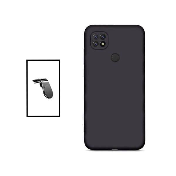 Kit Suporte de Carro Magnético L + Capa Proteção Traseira Silicone para Xiaomi Redmi 10 Power - Preto