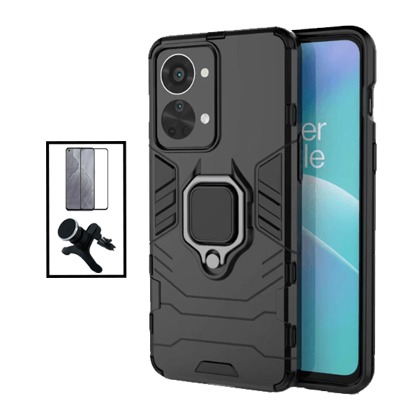 Kit Película de Vidro Temperado GorilasGlass + Capa de Proteção Militar Magnética + Suporte Magnético Com Pernas para OnePlus Nord 2T - Preto