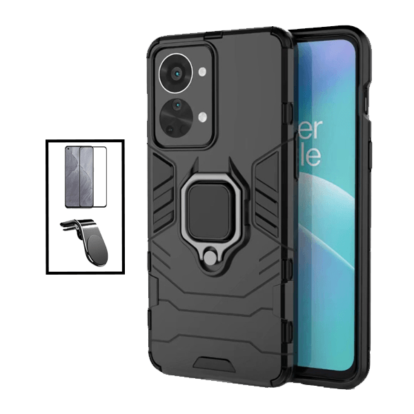 Kit Película de Vidro Temperado GorilasGlass + Capa de Proteção Militar Magnética + Suporte de Carro Magnético L para OnePlus Nord 2T - Preto
