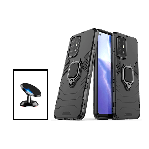 Kit Suporte Magnético + Capa de Proteção Militar Magnética para Oppo F19 Pro+ 5G - Preto