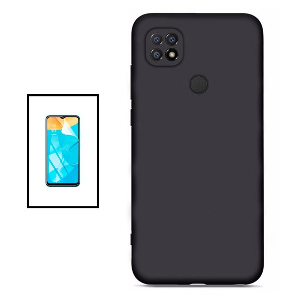 Kit Película Protectora de Hydrogel Frente + Capa Proteção Traseira Silicone para Xiaomi Redmi 10C - Preto