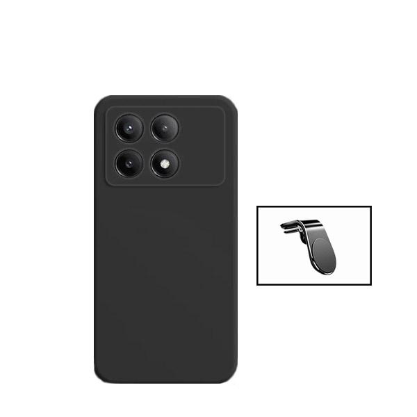 Kit Suporte de Carro Magnético L + Capa Proteção Traseira Silicone GIFT4ME para Xiaomi Poco X6 Pro 5G - Preto