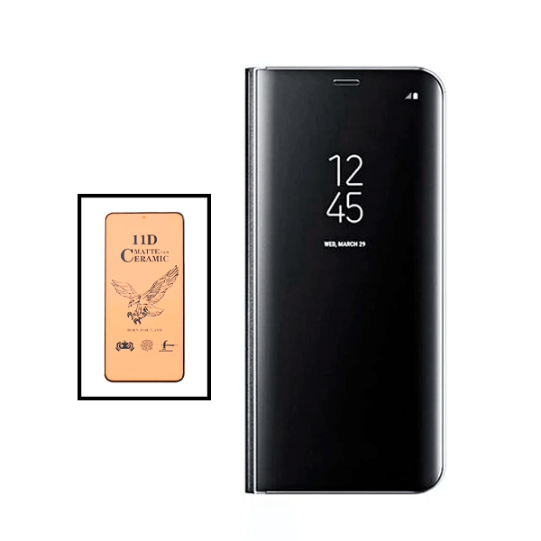 Kit Capa Tipo Livro Inteligente + Vidro Temperado Ceramica Full Cover para Xiaomi Redmi Note 10 Pro