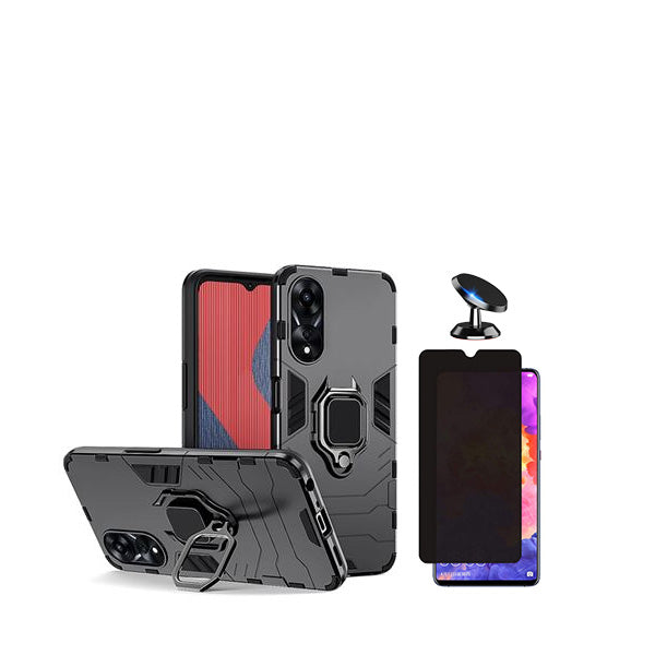 Kit Película de Vidro Temperado Privacidade + Capa de Proteção Militar Magnética + Suporte Magnético GIFT4ME para Oppo A38 4G - Preto