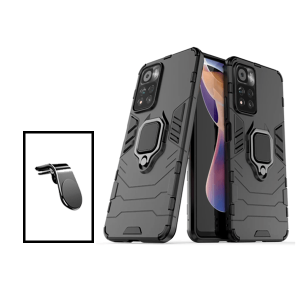 Kit Suporte de Carro Magnético L + Capa de Proteção Militar Magnética para Xiaomi Poco X4 NFC - Preto