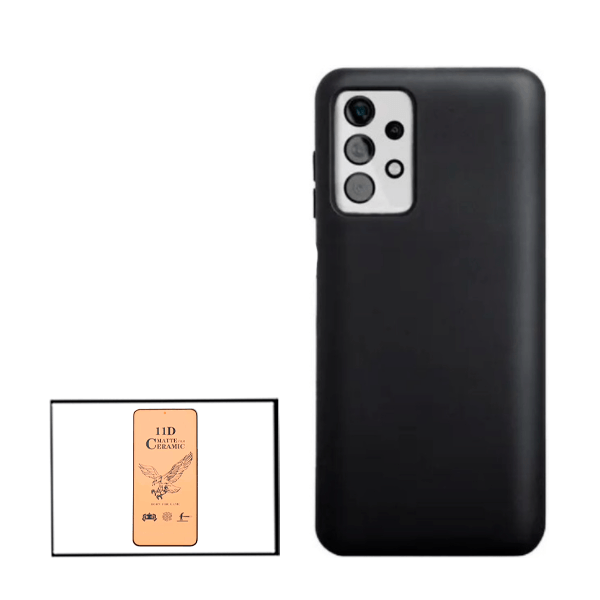 Kit Vidro Temperado Ceramica Full Cover + Capa Proteção Traseira Silicone para Samsung Galaxy A52 5G