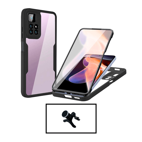 Kit Capa 360° Proteção Frente e Verso + Suporte Magnético Com Pernas para Xiaomi Redmi Note 11 Pro 5G - Preto
