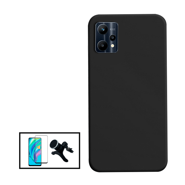 Kit Película de Vidro Temperado GorilasGlass + Capa Proteção Traseira Silicone + Suporte Magnético Com Pernas para Realme V25 - Preto