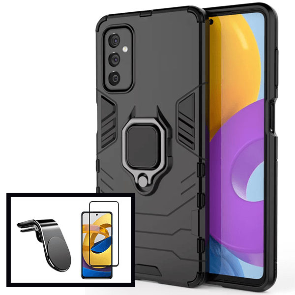 Kit Película de Vidro Temperado GorilasGlass + Capa de Proteção Militar Magnética + Suporte de Carro Magnético L para Samsung Galaxy M52 5G