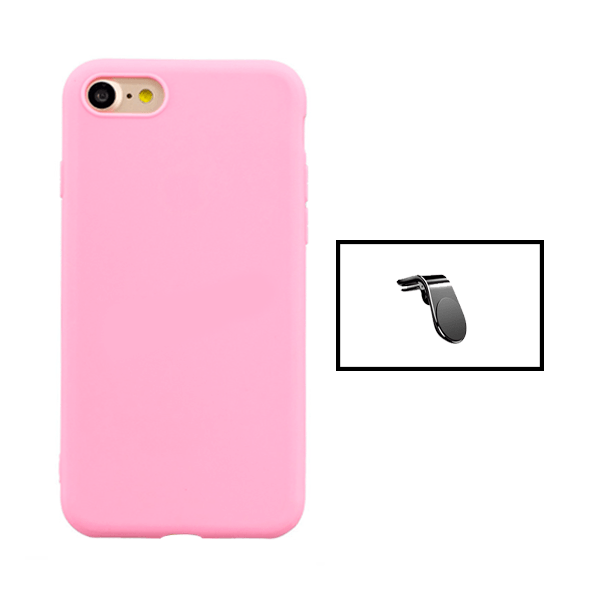 Kit Suporte Magnético Com Pernas + Capa Proteção Traseira Silicone para Apple iPhone SE 2022 - Rosa