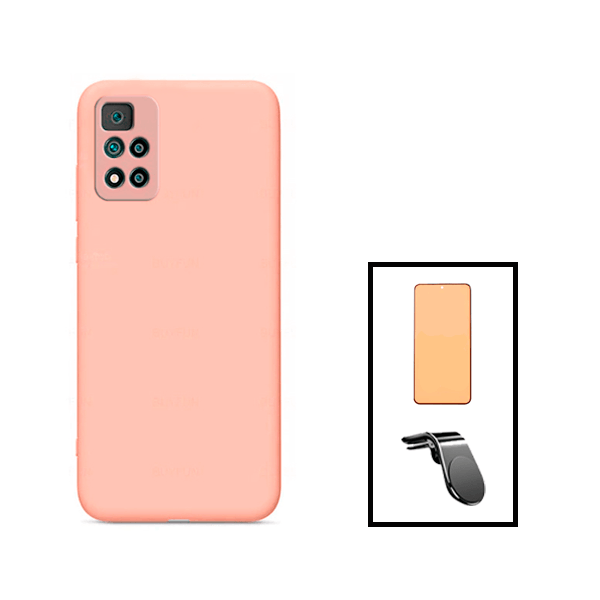 Kit Vidro Temperado Ceramica Full Cover + Capa Silicone Líquido + Suporte de Carro Magnético L para Xiaomi Poco X4 NFC - Rosa