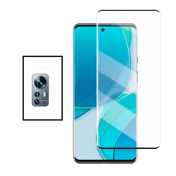 Kit Película Protectora para Câmara Traseira + Película de Vidro Temperado GorilasGlass Curved para Xiaomi 12 Pro - Transparente/Preto