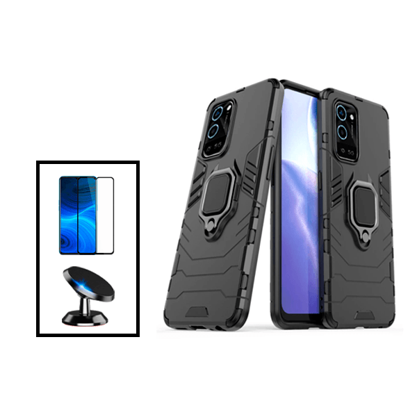 Kit Película de Vidro Temperado GorilasGlass + Capa de Proteção Militar Magnética + Suporte Magnético para Oppo A56 5G - Preto