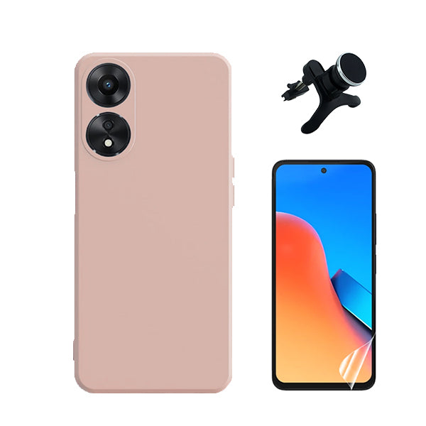 Kit Película Protectora de Hydrogel Frente + Capa Proteção Traseira Silicone + Suporte Magnético Com Pernas GIFT4ME para Oppo A58 4G - Rosa