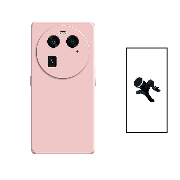 Kit Suporte Magnético Com Pernas + Capa Proteção Traseira Silicone para Oppo Find X6 - Rosa