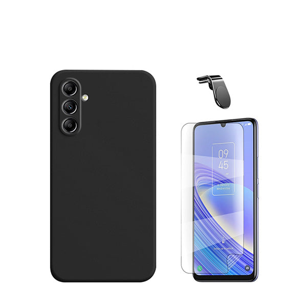 Kit Película Protectora de Hydrogel Frente + Capa Proteção Traseira Silicone + Suporte de Carro Magnético L Phonecare para Samsung Galaxy A25 5G - Preto