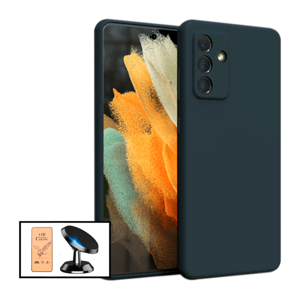 Kit Vidro Temperado Ceramica Full Cover + Capa Proteção Traseira Silicone + Suporte Magnético para Samsung Galaxy M52 5G