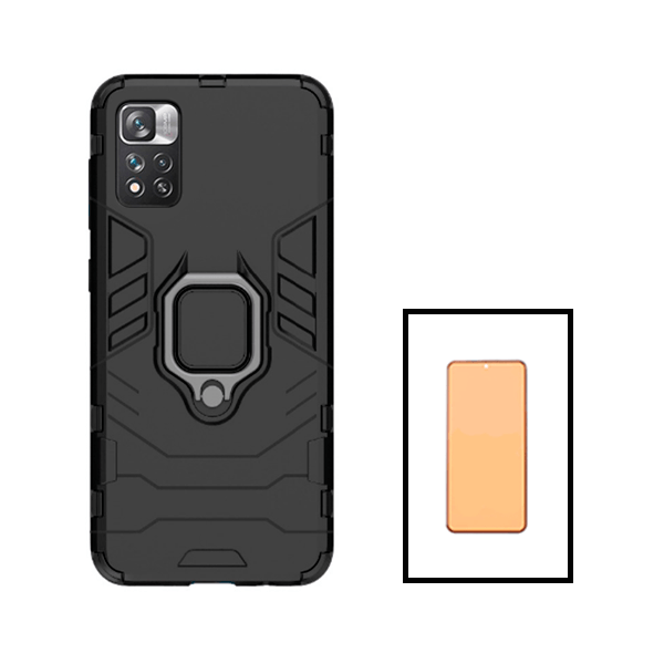 Kit Vidro Temperado Ceramica Full Cover + Capa de Proteção Militar Magnética para Xiaomi Poco X4 NFC - Preto