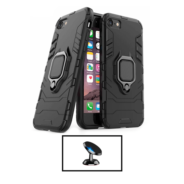 Kit Suporte Magnético + Capa de Proteção Militar Magnética para Apple iPhone SE 2022 - Preto