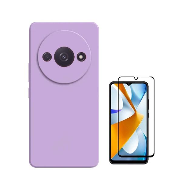 Kit Película de Vidro Temperado GOrilasGlass + Capa Proteção Traseira Silicone GIFT4ME para Xiaomi Redmi A3 - Roxo