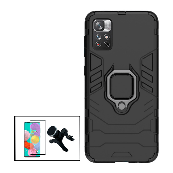 Kit Película de Vidro Temperado GorilasGlass + Capa de Proteção Militar Magnética + Suporte Magnético Com Pernas para Xiaomi Redmi Note 11S - Preto