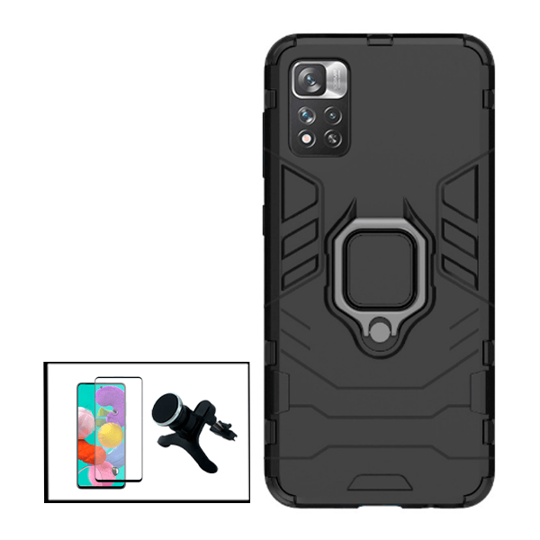 Kit Película de Vidro Temperado GorilasGlass + Capa de Proteção Militar Magnética + Suporte Magnético Com Pernas para Xiaomi Redmi Note 11E Pro - Preto