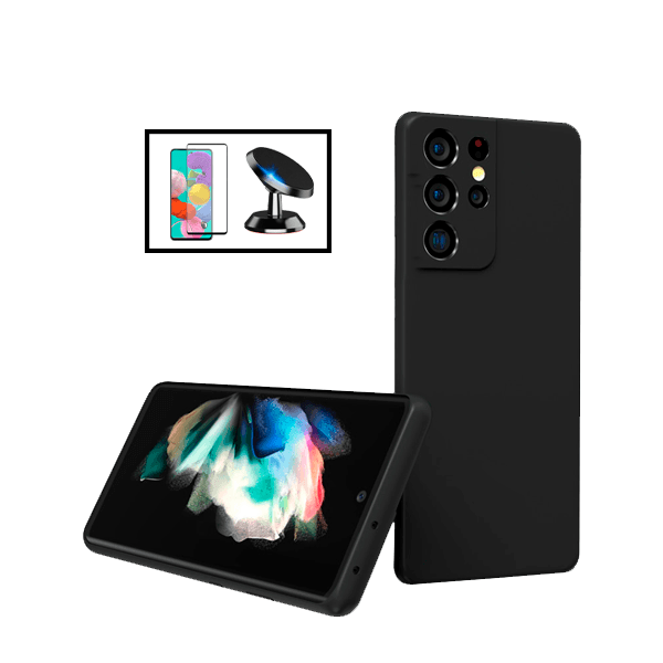 Kit Película de Vidro Temperado GorilasGlass + Capa Proteção Traseira Silicone + Suporte Magnético para Samsung Galaxy S22 Ultra 5G