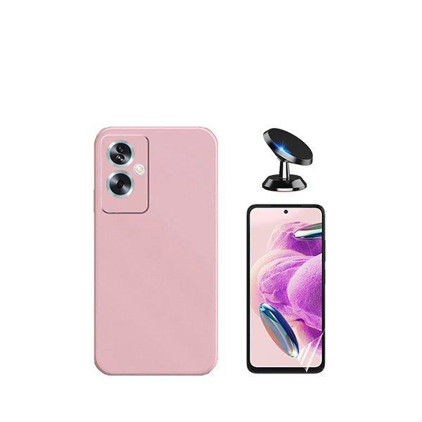 Kit Película Protectora de Hydrogel Frente + Capa Proteção Traseira Silicone + Suporte Magnético GIFT4ME para Oppo A79 5G - Rosa