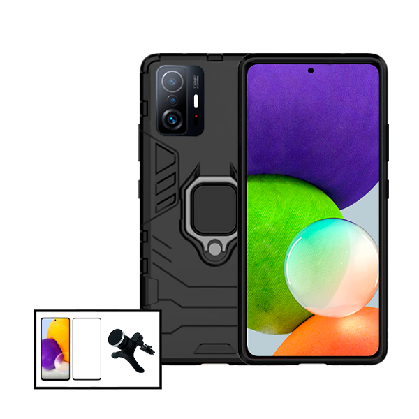 Kit Película de Vidro Temperado GorilasGlass + Capa de Proteção Militar Magnética + Suporte Magnético Com Pernas para Xiaomi 11T Pro