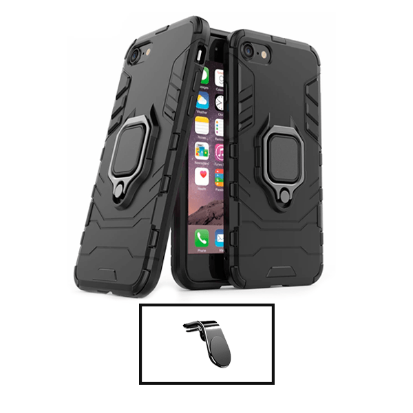 Kit Suporte de Carro Magnético L + Capa de Proteção Militar Magnética para Apple iPhone SE 2022 - Preto