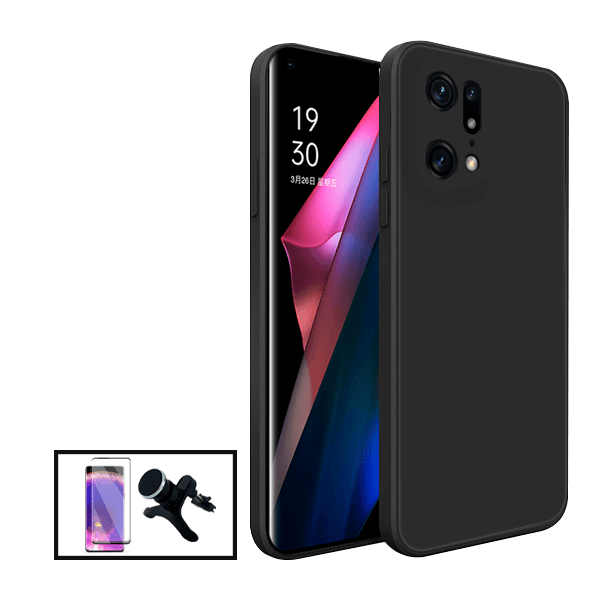Kit Película de Vidro Temperado GorilasGlass Curvado + Capa Proteção Traseira Silicone + Suporte Magnético Com Pernas para Oppo Find X5 - Preto