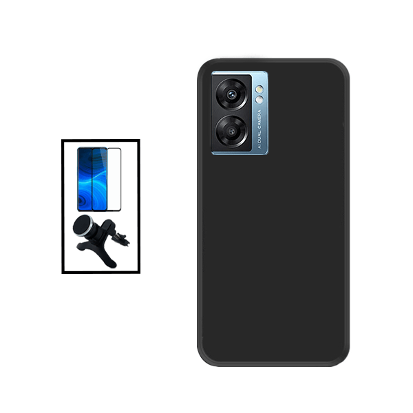 Kit Película de Vidro Temperado GorilasGlass + Capa Proteção Traseira Silicone + Suporte Magnético Com Pernas para Oppo K10 5G - Preto