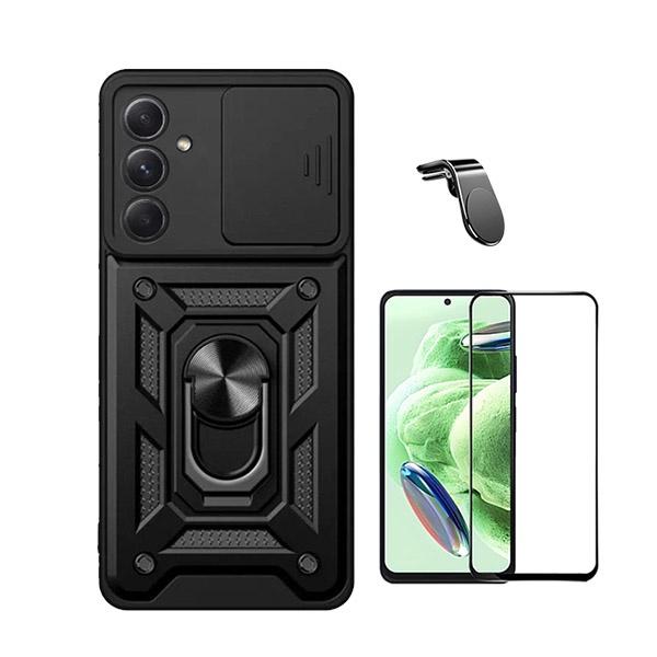 Kit Película de Vidro Temperado GOrilasGlass + Capa de Proteção Militar Magnética Janela Deslizante + Suporte de Carro Magnético L GIFT4ME para Samsung Galaxy A35 5G - Preto