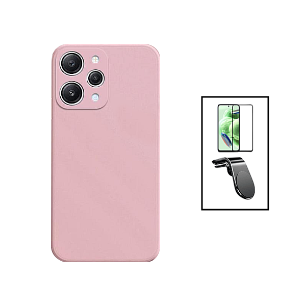 Kit Película de Vidro Temperado GorilasGlass + Capa Proteção Traseira Silicone + Suporte de Carro Magnético L para Xiaomi Redmi Note 12R - Rosa