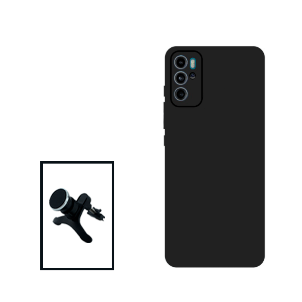 Kit Suporte Magnético Com Pernas + Capa Proteção Traseira Silicone para Motorola Moto G60S - Preto