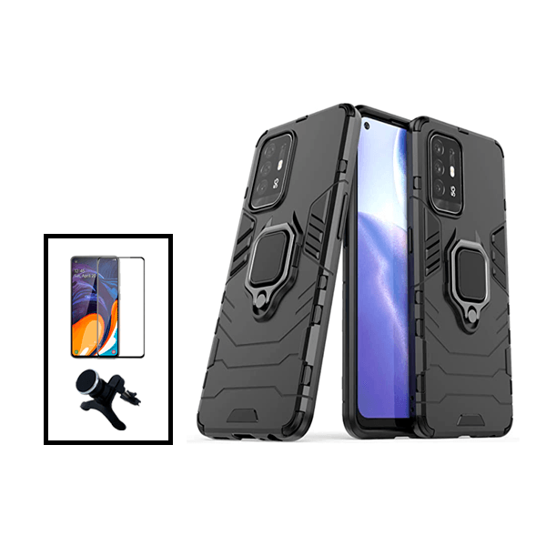 Kit Película de Vidro Temperado GorilasGlass + Capa de Proteção Militar Magnética + Suporte Magnético Com Pernas para Oppo Reno5 Z - Preto