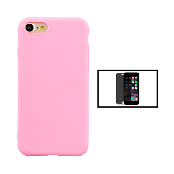 Kit Película de Vidro Temperado Privacidade + Capa Proteção Traseira Silicone para Apple iPhone SE 2022 - Rosa