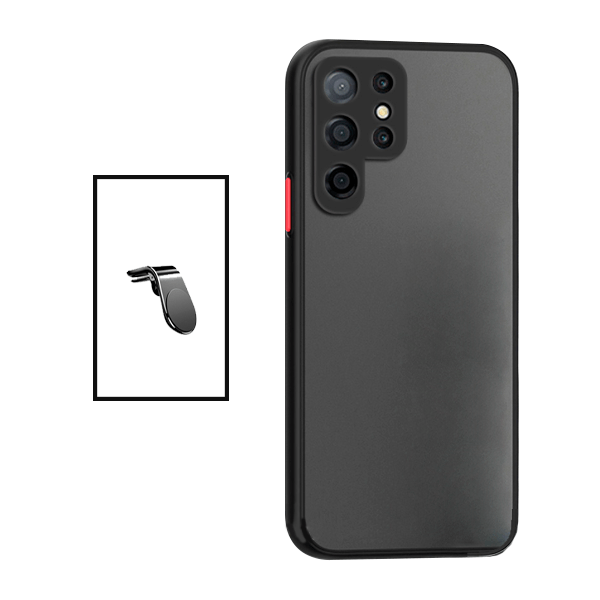 Kit Capa Traseira Proteção Camara + Suporte de Carro Magnético L para Samsung Galaxy S22 Ultra 5G - Preto