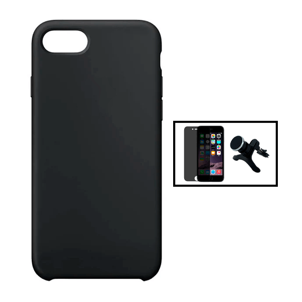 Kit Película de Vidro Temperado Privacidade + Capa Proteção Traseira Silicone + Suporte Magnético L para Apple iPhone SE 2022 - Preto