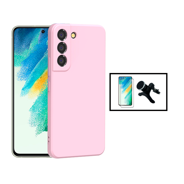 Kit Película de Vidro Temperado GorilasGlass + Capa Proteção Traseira Silicone + Suporte Magnético Com Pernas para Samsung Galaxy S22+ Plus 5G - Rosa