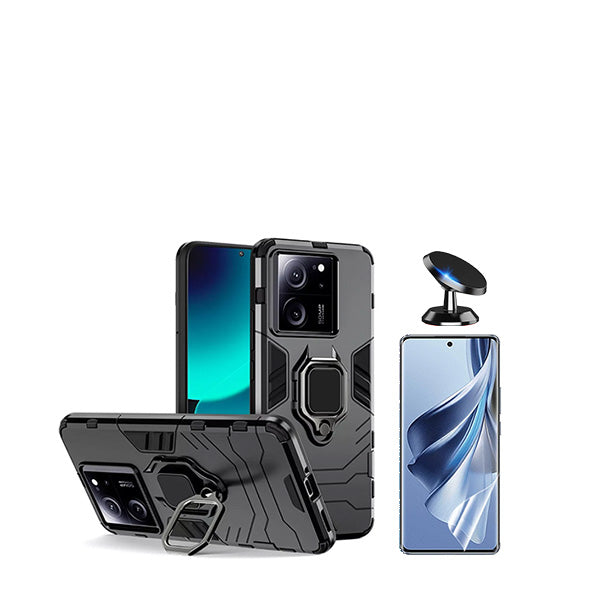 Kit Película Protectora de Hydrogel Frente + Capa de Proteção Militar Magnética + Suporte Magnético GIFT4ME para Xiaomi 13T Pro - Preto