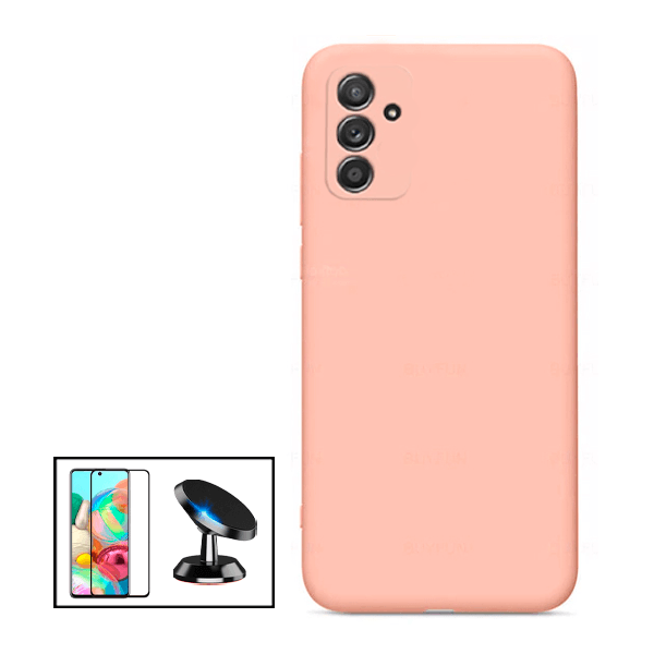 Kit Película de Vidro Temperado GorilasGlass + Capa Proteção Traseira Silicone + Suporte Magnético para Samsung Galaxy M52 5G - Rosa