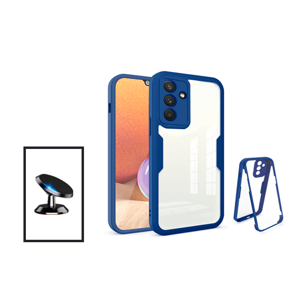 Kit Capa 360° Proteção Frente e Verso + Suporte Magnético para Samsung Galaxy A13 5G - Azul Escuro