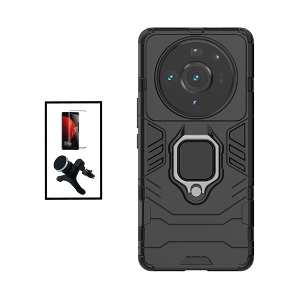 Kit Película de Vidro Temperado GorilasGlass Curvado + Capa de Proteção Militar Magnética + Suporte Magnético Com Pernas para Xiaomi 12S Ultra - Preto